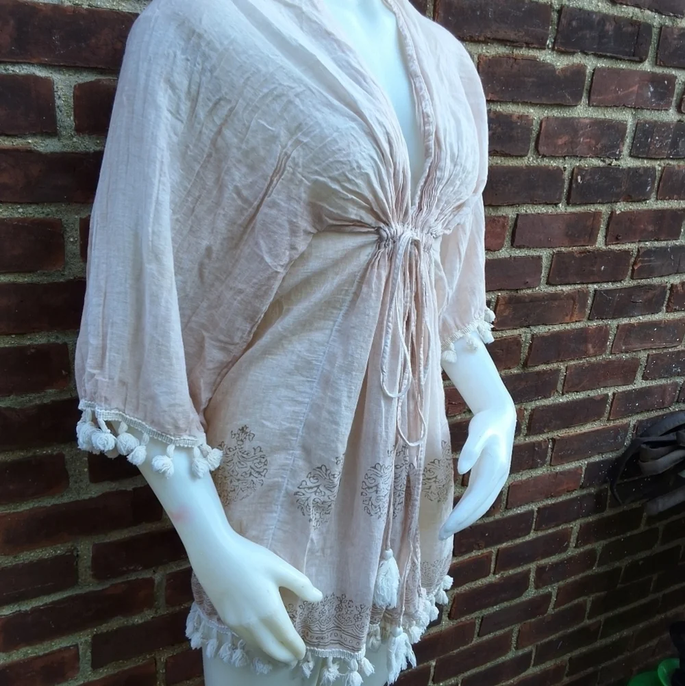 Shiraleah Baby Pink  Indian Print Tassel Swim Cover-Up OsFM